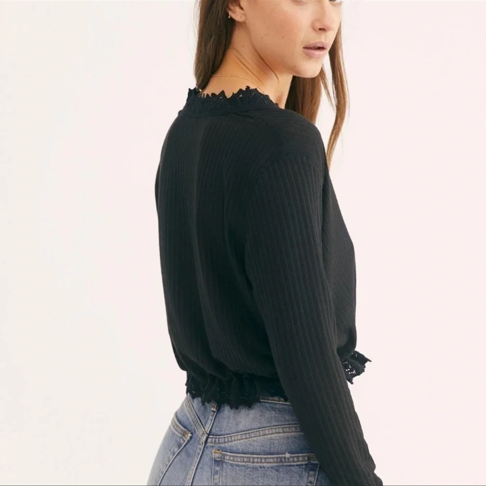 Free People Third Date Top Crochet Button Tie XS